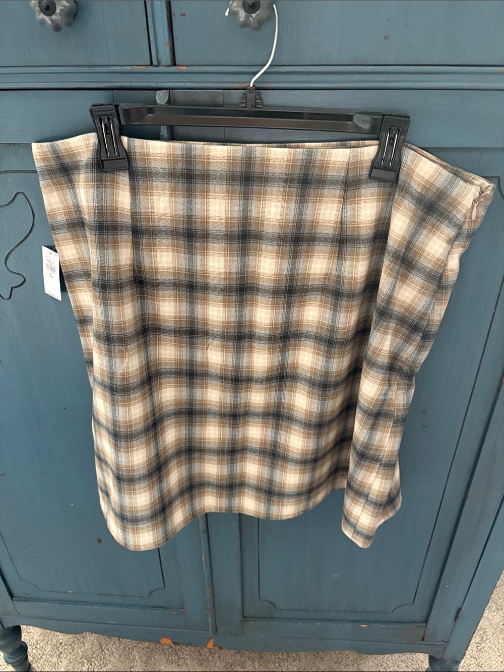 Plaid Midi Skirt in Taupe and Gray, perfect for fall!